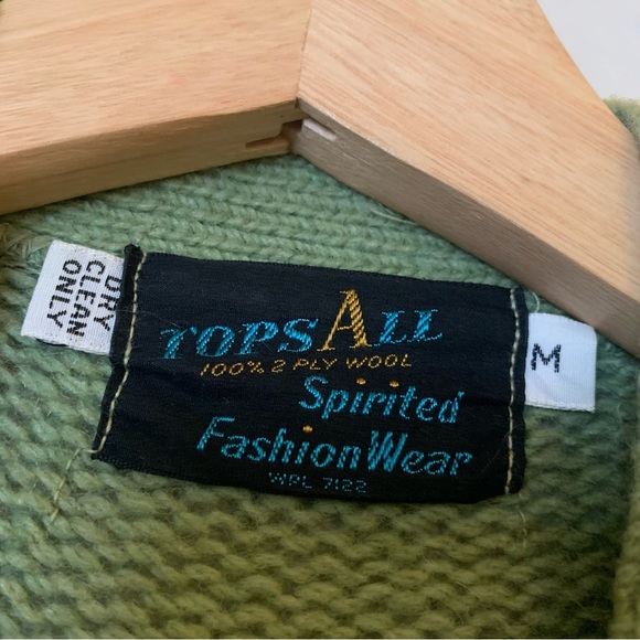 Vintage 1960s Wool Knitted Suede Front Geo Mod Cardigan Sweater Green Medium - Picture 8 of 9
